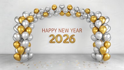 Happy new year 2026 foil balloons 3 banner