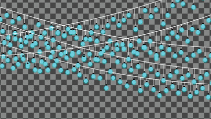 Obraz premium Festive teal christmas lights on transparent background