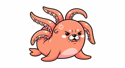 Cute cartoon seal with octopus tentacles, angry expression, unique creature. © Arc std.