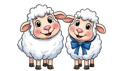 Fototapeta premium Fluffy cartoon lambs