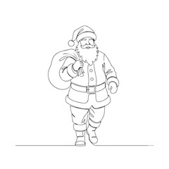 Santa Claus Walking Illustration Christmas Santa Line Art Santa With Gift Bag Vector