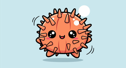 Cute Pufferfish Cartoon Character Illustration with Spikes and Big Eyes.