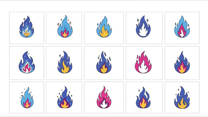 Collection of Various Illustrated Flames in Different Colors and Styles for Design Elements