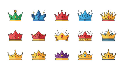 Colorful Cartoon King and Queen Crowns Collection with Regal Designs for Kids and Celebrations