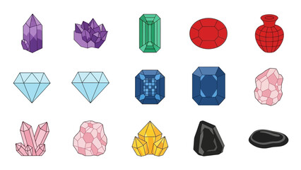 Colorful Collection of Gemstones and Crystals in Various Shapes and Colors for Jewelry and