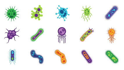 Colorful Illustration of Various Bacteria and Microorganisms for Scientific and Educational Use