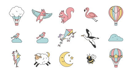 Colorful Cute Cartoon Balloons and Animals Illustrations for Kids Fun and Learning