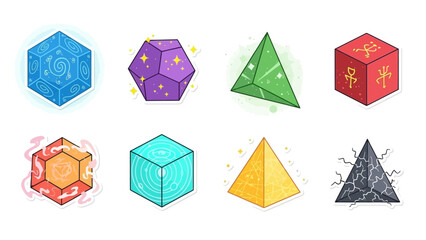Colorful Geometric Magic Cubes and Symbols set for puzzles and games
