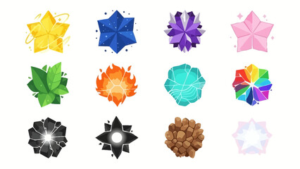 Colorful Star-Shaped Geometric Icons with Various Designs and Patterns