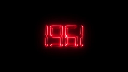 Neon red digital LED numbers display showing 1961 on black background, glowing electronic number animation, retro futuristic time and year concept, scoreboard and countdown style - Powered by Adobe