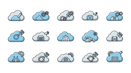 Obraz premium Collection of Cloud Computing and Cloud Storage Icons for Tech and Data Visualization
