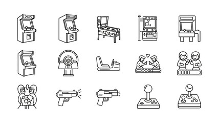 Obraz premium Collection of classic and modern arcade game machines and gaming controllers