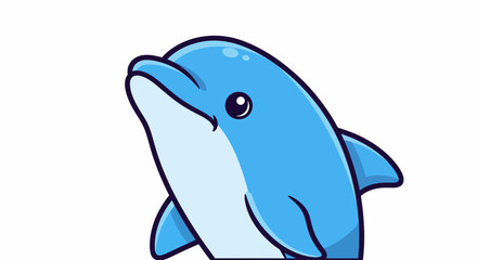 Cute Blue Dolphin Cartoon Character Isolated on White Background.