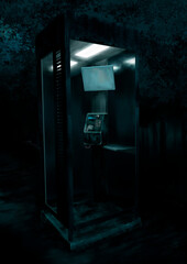 薄暗い心霊スポットの不気味な電話ボックス