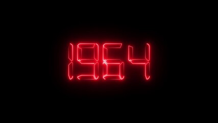 Neon red digital LED numbers display showing 1964 on black background, glowing electronic number animation, retro futuristic time and year concept, scoreboard and countdown style - Powered by Adobe