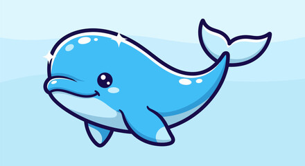 Cute Cartoon Dolphin Swimming Happily Underwater.