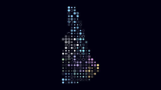 New Hampshire animated shape. Pulsating colored dots on the map of the state. Large size circle blocks. Digital style New Hampshire map on dark background. Beautiful animation video.
