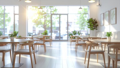 ソフトフォーカスの白色基調の背景画像　モダンな飲食店の店内風景