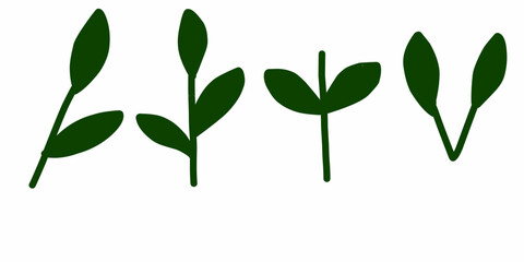Four sets of green leaf vector icons. Nature elements, green leaves, and ecology.