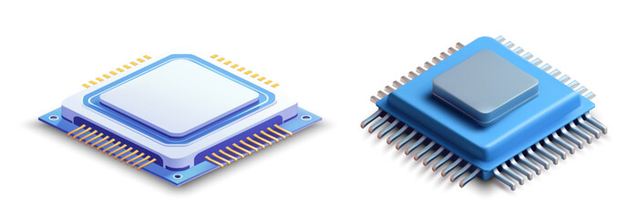 3d cpu microchip processors isolated on white