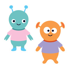 cartoon aliens isolated, flat style