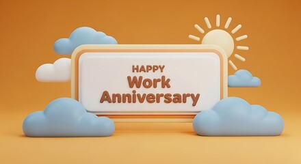 Happy Work Anniversary Illustration with Clouds and Sun celebration job career employee office corporate success achievement