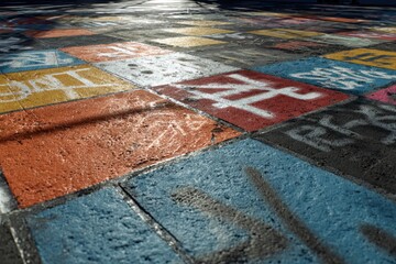 Sunlit Urban Hopscotch Graffiti Playground Scene