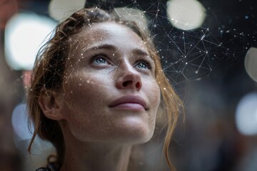 Thoughtful Woman Envisions Digital Connectivity Future