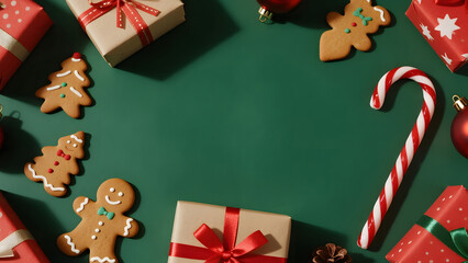 Christmas cookies, gift boxes, candy canes, festive decorations