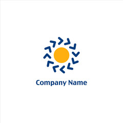 Abstract Circular Logo Design with Sun and Arrows.