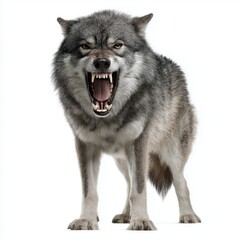 Fototapeta premium Snarling Grey Wolf Aggressive Closeup Portrait