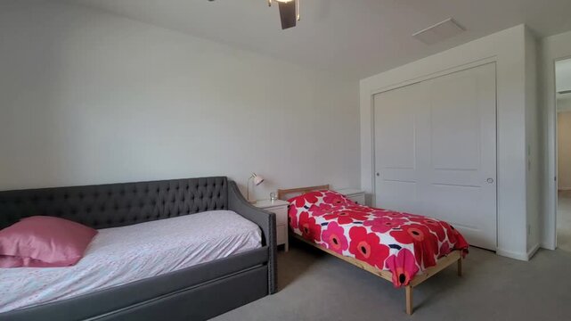 Sunshinefilled Child Sleep Area, Decorated Nursery Space With Floral Blankets And Fresh Lighting 