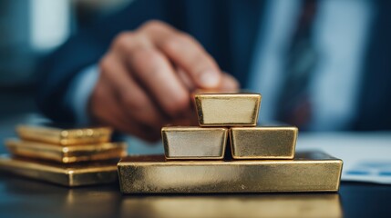 Stacked Gold Bars on Executive Desk