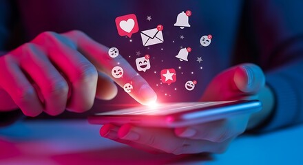 Social Media Notifications on Smartphone mobile communication digital internet online technology message email like comment share