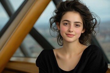 Young woman smiling while posing indoors with natural light  