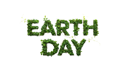 Earth day leafy text isolated on transparent background