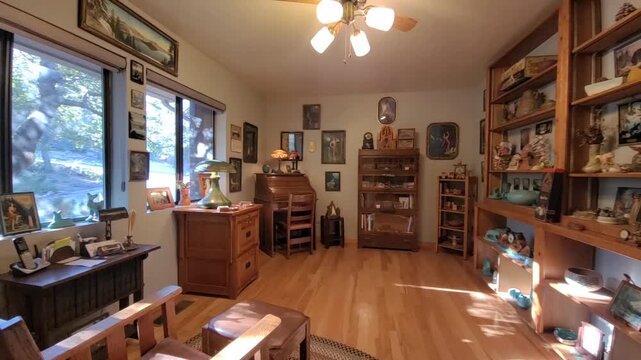 Sunlit Cozy Office, Comfortable Study Bathed In Sunlight With Classic Decor And Wooden Accents