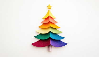 A minimalistic Christmas tree made of felt on a white background