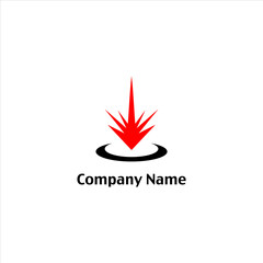 Red Starburst Arrow Pointing Down into Black Oval Logo Design.