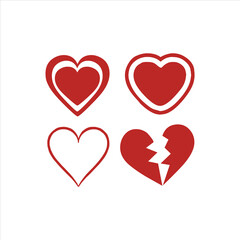 Set of Four Red and White Heart Icons Representing Love and Brokenness.