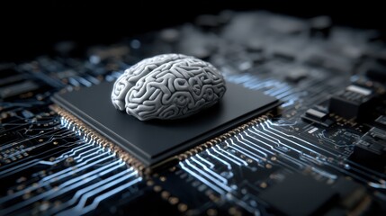 ai brain on circuit board symbolizing processing data with future innovation technology artificial intelligence