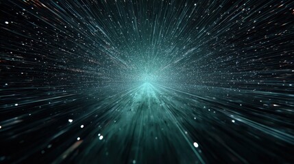 traversing a glowing digital data tunnel with flying particles
