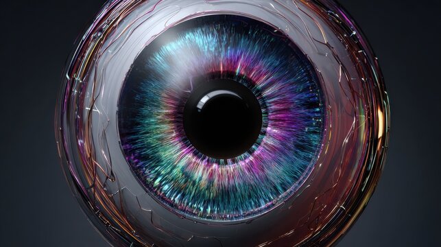 futuristic cybernetic eye with iridescent colors and sleek design
