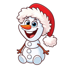 happy snowman cartoon character, cute snowman cartoon with santa hat, vector illustration of funny snowman