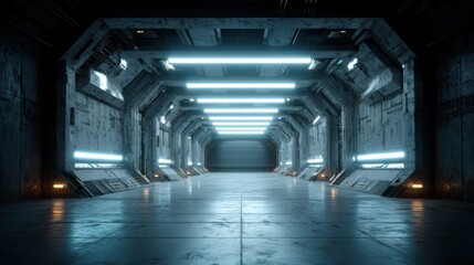 futuristic secure passageway with encrypted transmission visuals in a digital environment