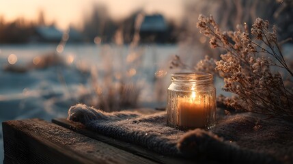 雪原に灯るキャンドルと冬のコテージ3