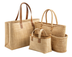 Jute handbags isolated on white background