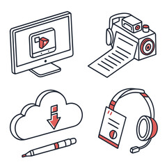 Minimal Remote Work Virtual Tools Icon Set  White Vector Icon Set