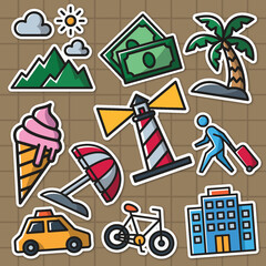 set of travel cute colorful sticker