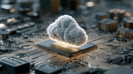 cloud computing concept abstract closeup of a digital cloud icon hovering over a complex circuit board symbolizing the power and connectivity of cloud computing technology  